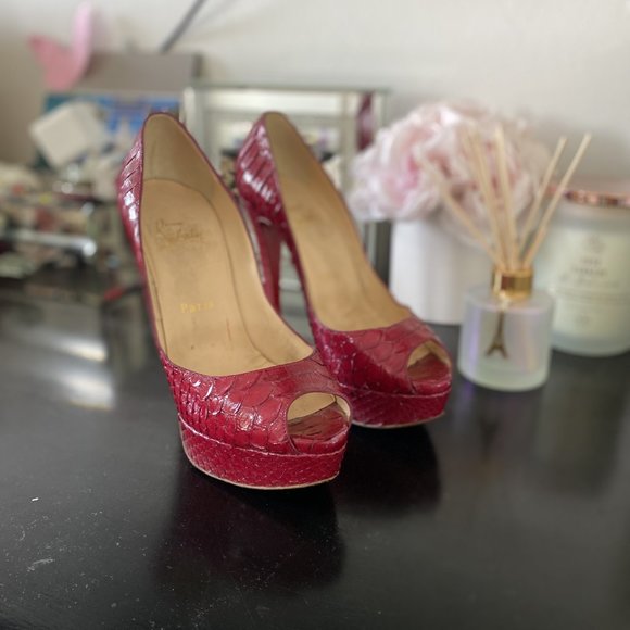 Authentic Christian Louboutin Lady Peep Python Red - Picture 3 of 8